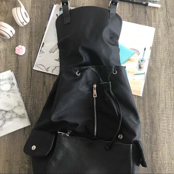 Black Nylon Backpack  with Leather Details - Picture 7 of 8